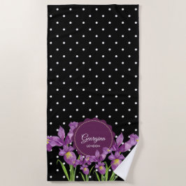 Waterverf Paarse Iris Black White Polka Dots Strandlaken