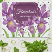 Waterverf Paarse Iris Black White Polka Dots Theedoek (Gevouwen)