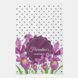 Waterverf Paarse Iris Black White Polka Dots Theedoek