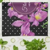 Waterverf Paarse Iris Black White Polka Dots Theedoek (Gevouwen)