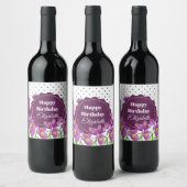 Waterverf Paarse Iris Black White Polka Dots Wijn Etiket (Flessen)