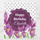 Waterverf Paarse Iris Black White Polka Dots Wijn Etiket (Enkel label)