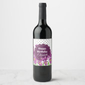 Waterverf Paarse Iris Black White Polka Dots Wijn Etiket (Voorkant)