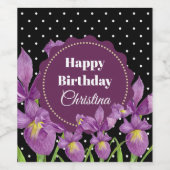 Waterverf Paarse Iris Black White Polka Dots Wijn Etiket (Enkel label)