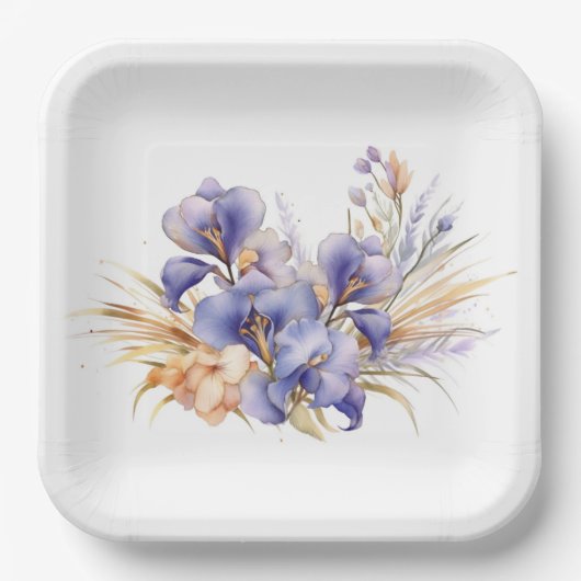 Waterverf Paarse iris boeket Papieren Bordje (Voorkant)