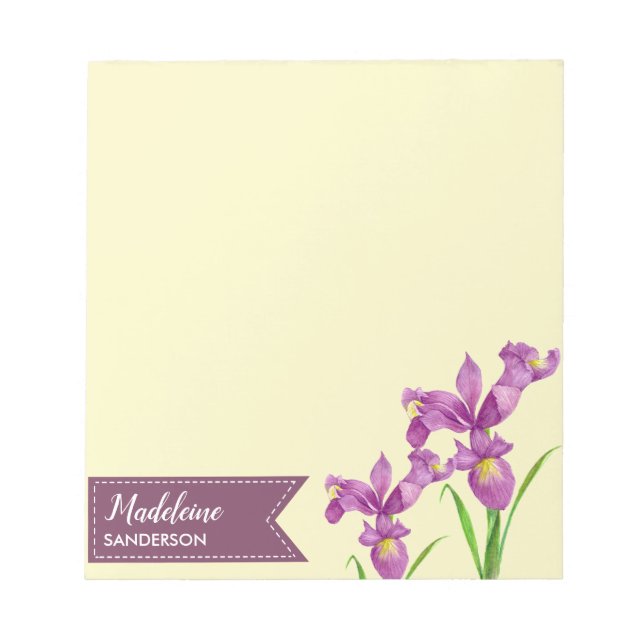 Waterverf Paarse Iris Botanische Bloemen Schildere Notitieblok (Voorkant)