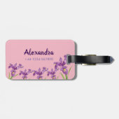 Waterverf Paarse Iris Botanische Floral Art Bagagelabel (Achterkant horizontaal)