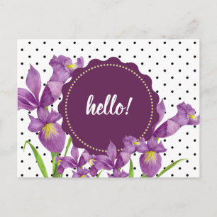 Waterverf Paarse Iris Botanische Floral Art Briefkaart