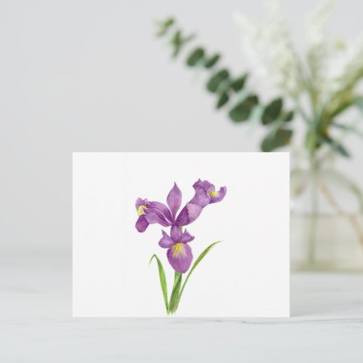 Waterverf Paarse Iris Botanische Floral Art Briefkaart (Staand voorkant)