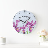 Waterverf Paarse Iris Botanische Floral Art Grote Klok (Huis)