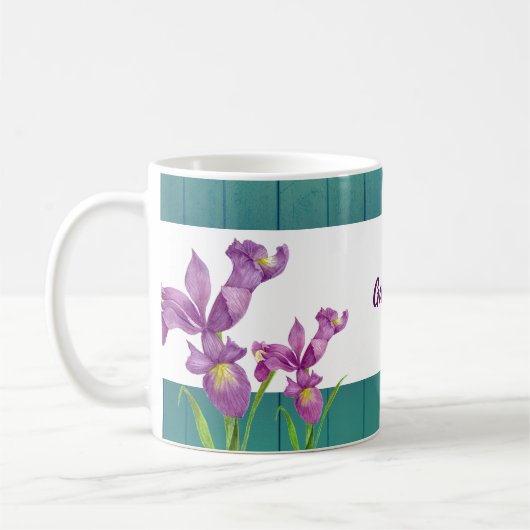 Waterverf Paarse Iris Botanische Floral Art Koffiemok (Links)