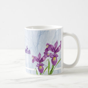 Waterverf Paarse Iris Botanische Organza Stof Koffiemok
