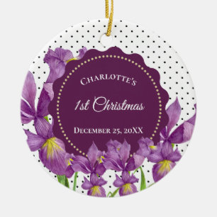 Waterverf Paarse Iris Botanische pooldots Keramisch Ornament