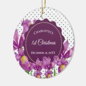 Waterverf Paarse Iris Botanische pooldots Keramisch Ornament (Links)