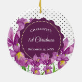 Waterverf Paarse Iris Botanische pooldots Keramisch Ornament (Achterkant)