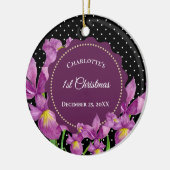 Waterverf Paarse Iris Botanische pooldots Keramisch Ornament (Links)