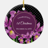 Waterverf Paarse Iris Botanische pooldots Keramisch Ornament (Achterkant)