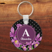 Waterverf Paarse Iris Botanische pooldots Sleutelhanger (Voorkant)