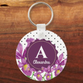 Waterverf Paarse Iris Botanische pooldots Sleutelhanger (Voorkant)