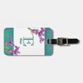 Waterverf Paarse Iris Floral Art Monogram Bagagelabel (Voorkant horizontaal)
