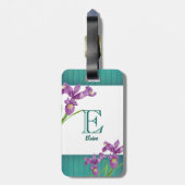 Waterverf Paarse Iris Floral Art Monogram Bagagelabel (Achterkant verticaal)