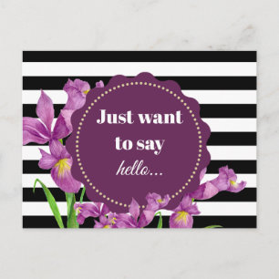 Waterverf Paarse Iris Floral Black White Stripes Briefkaart