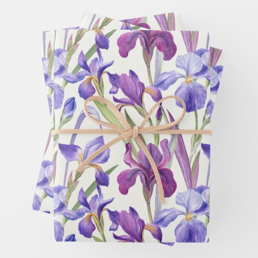 Waterverf Paarse Iris Flowers Inpakpapier Vel (In situ)