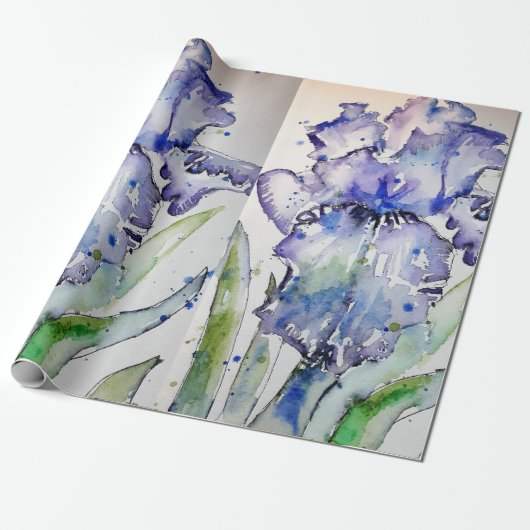 Waterverf Paarse Iris irises bloemen Verpakking Cadeaupapier (Uitgerold)