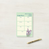 Waterverf Paarse Iris Light Green Weekly Planner Post-it® Notes (Op bureau)