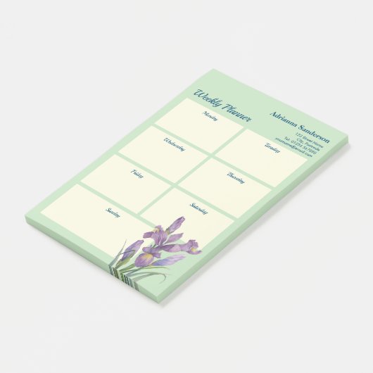 Waterverf Paarse Iris Light Green Weekly Planner Post-it® Notes (Schuin)