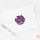 Waterverf Paarse Irissen Bloemen Zwart Wit Streep Ronde Sticker (Envelop)