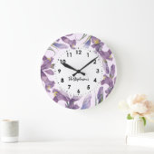 Waterverf Paarse Irissen Botanische Illustratie Grote Klok (Huis)