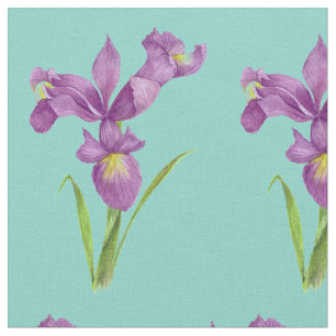 Waterverf Paarse Irissen Botanische Illustraties Stof