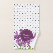 Waterverf Paarse Irissen Zwart Wit Polka Dots Bad Handdoek (Handdoek)