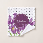 Waterverf Paarse Irissen Zwart Wit Polka Dots Bad Handdoek (Wasdoekje)