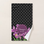 Waterverf Paarse Irissen Zwart Wit Polka Dots Bad Handdoek (Handdoek)