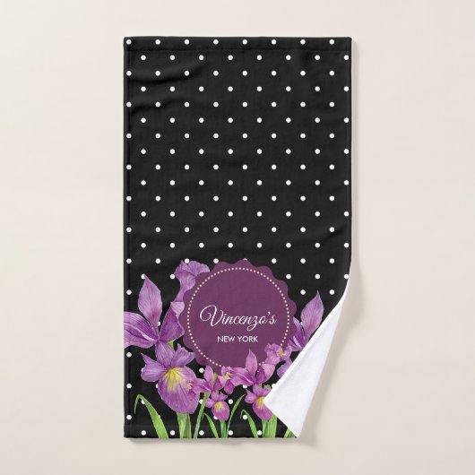Waterverf Paarse Irissen Zwart Wit Polka Dots Bad Handdoek (Handdoek)