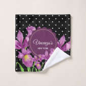 Waterverf Paarse Irissen Zwart Wit Polka Dots Bad Handdoek (Wasdoekje)