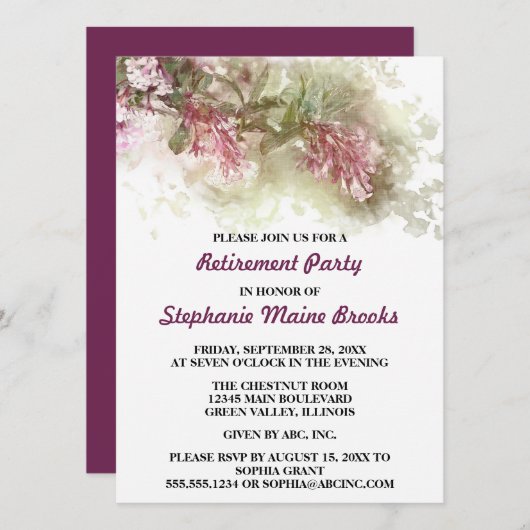 Waterverf Paarse Jasmijn Pensioenfeest Kaart (Voorkant / Achterkant)