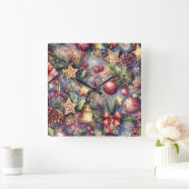 Waterverf Paarse Kerst Motieven Vakantie Vierkante Klok (Huis)