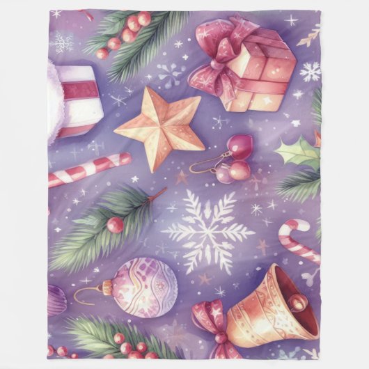 Waterverf Paarse Kerstmis Motieven Vakantie Fleece Deken (Voorkant)