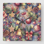 Waterverf Paarse Kerstmis Motieven Vakantie Vierkante Klok (Voorkant)