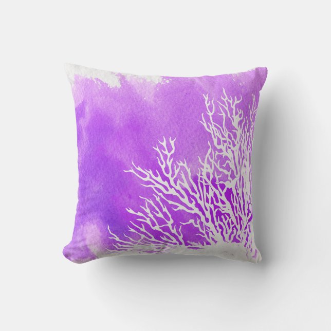 Waterverf paarse koraalrif moderne strand zomer buitenkussen (Voorkant)
