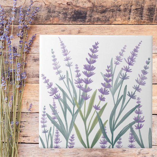 Waterverf Paarse Lavendel Bloemen Tegeltje