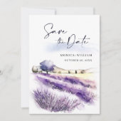 Waterverf Paarse Lavendel Bloemen Veld Bruiloft Save The Date (Voorkant)