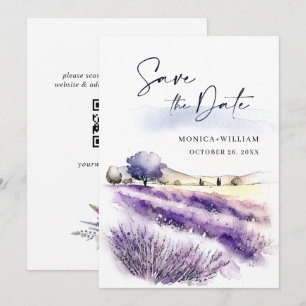 Waterverf Paarse Lavendel Bloemen Veld Bruiloft Save The Date