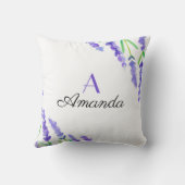Waterverf Paarse Lavendel Bloemige Naam Monogram Kussen (Achterkant)