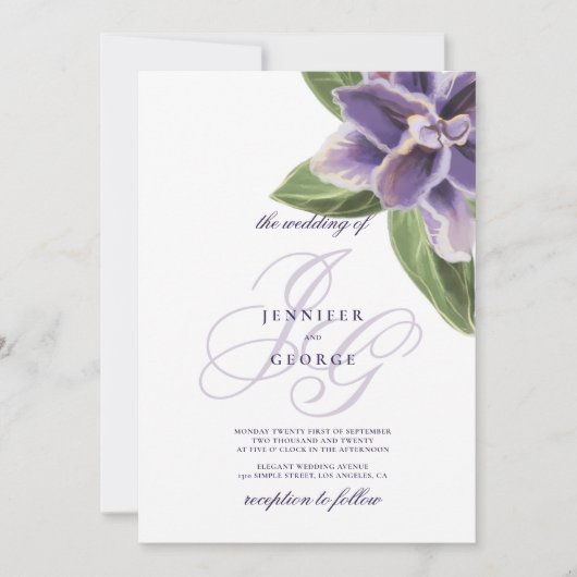 Waterverf paarse lavendel orchidee bruiloft i kaart (Voorkant)