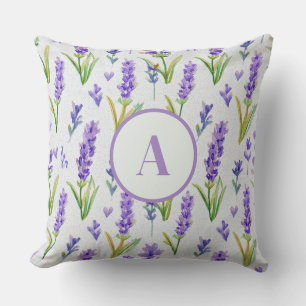 Waterverf Paarse Lavendel Patroon Monogram Kussen