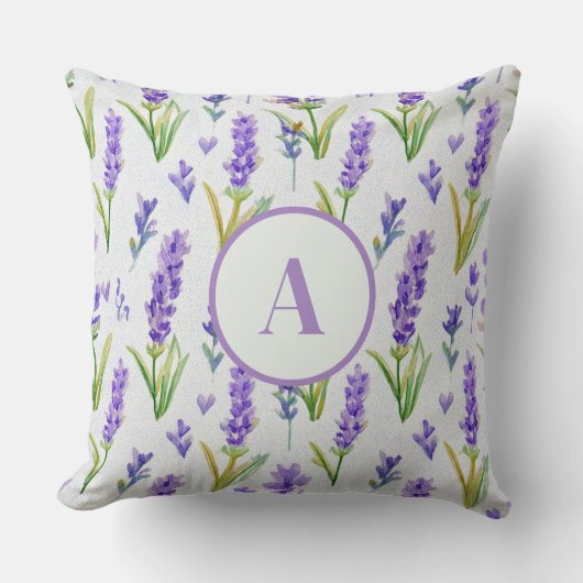 Waterverf Paarse Lavendel Patroon Monogram Kussen (Voorkant)